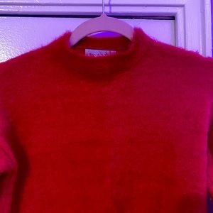 vintage red fuzzy cropped sweater